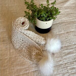 Cozy Crocheted Scarf with Faux Fur Pom Poms
